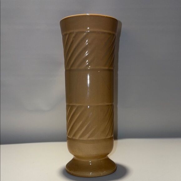 Tan Textured Accent Vase with Diagonal Patterns - Picture 1 of 9
